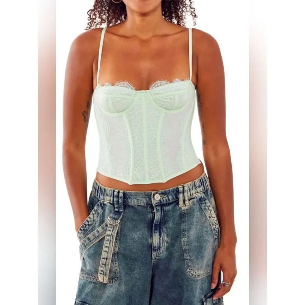 NWT Out From Under Light Mint Lace Corset Top